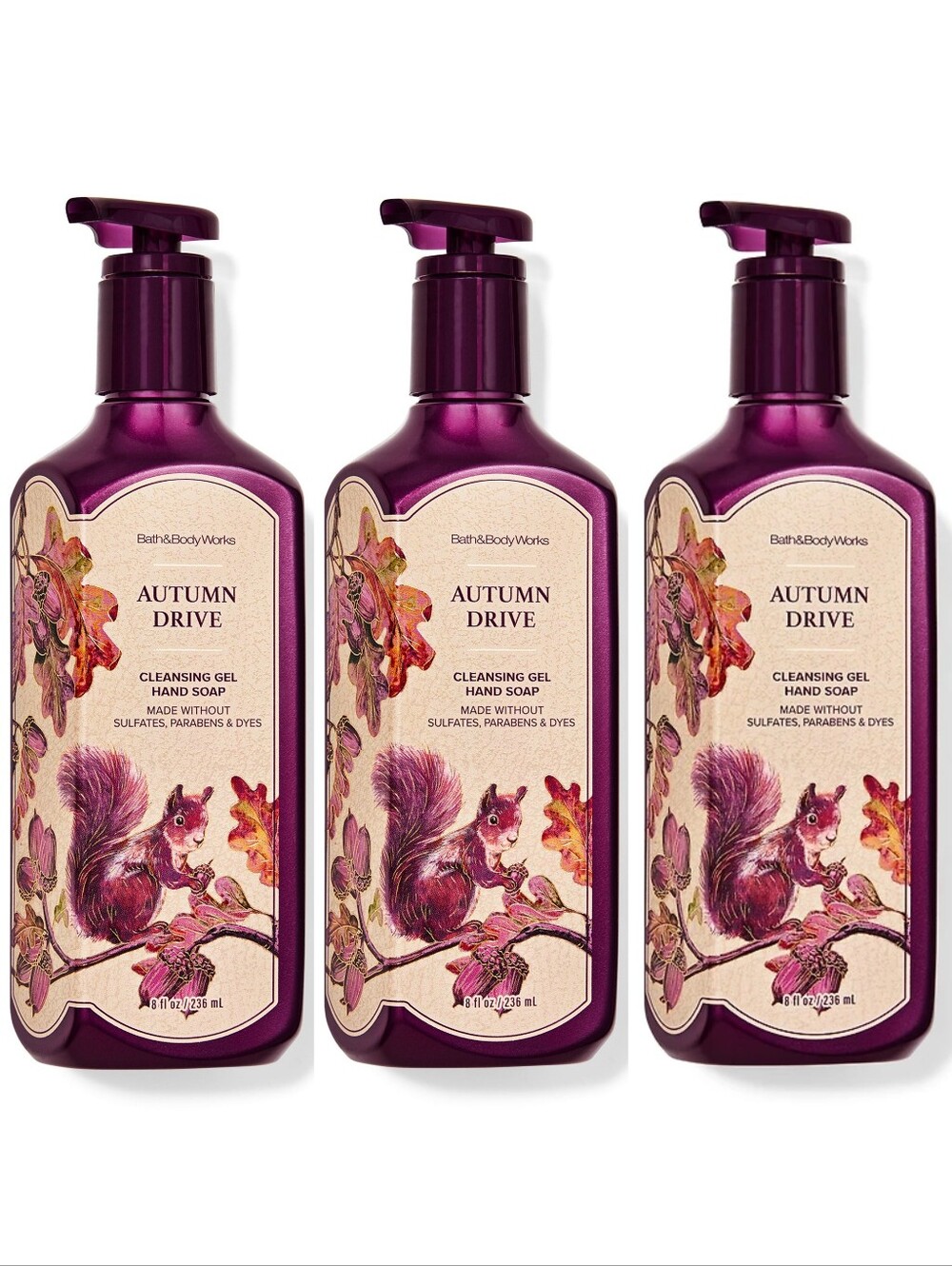 Bath & Body Works Autumn Drive Cleansing Gel Hand Soap Set of 3 NEW RARE